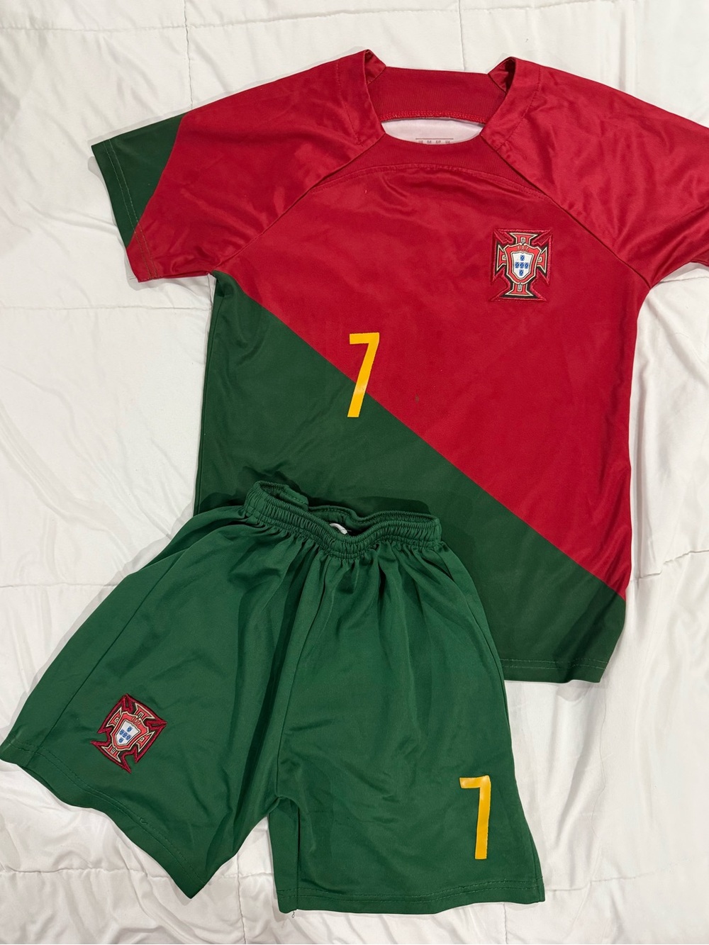 Portugal Kids' Red & Green Soccer Jersey and Shorts Set